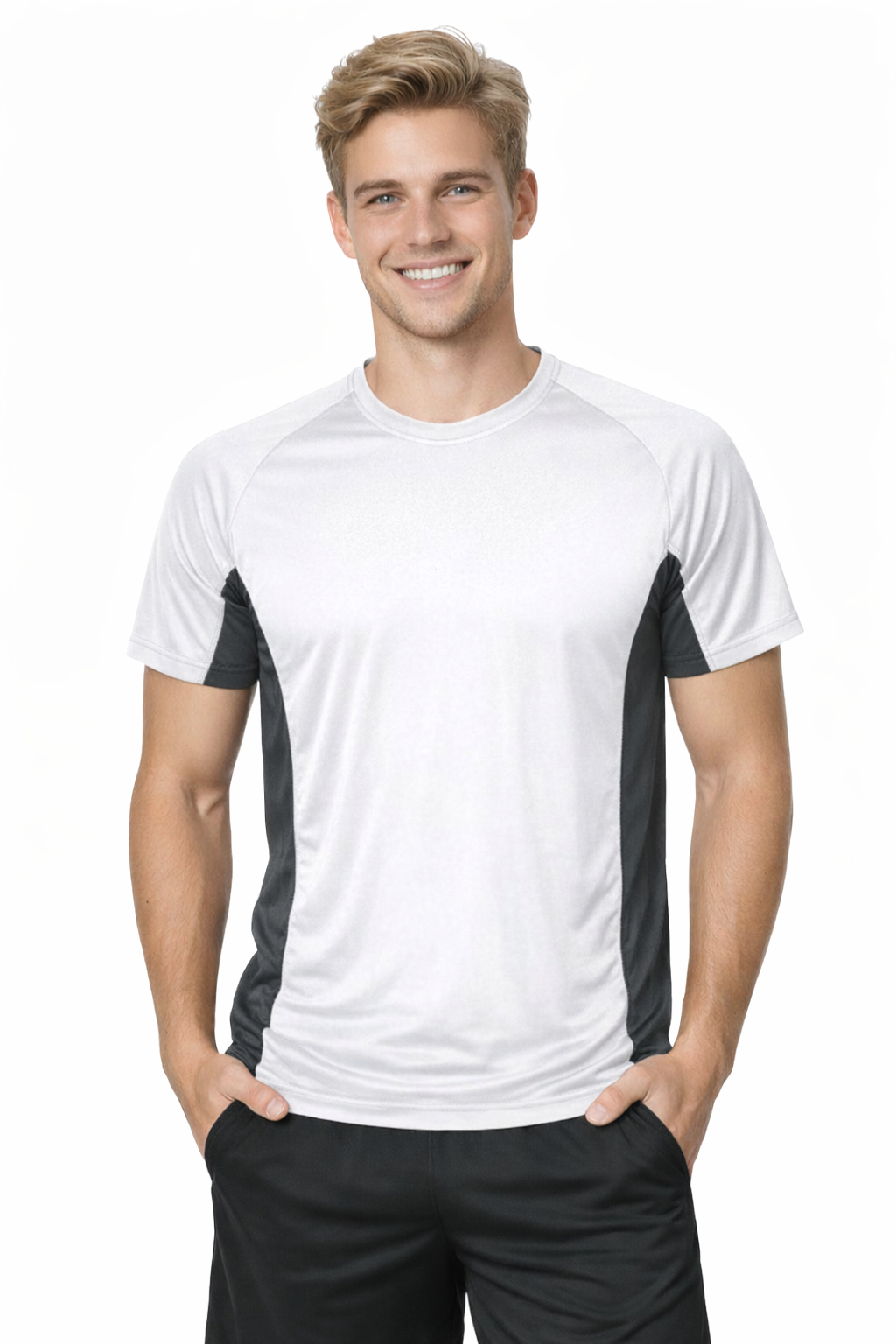 T-shirt męski dwukolorowy sportowy przyjemny w dotyku biały