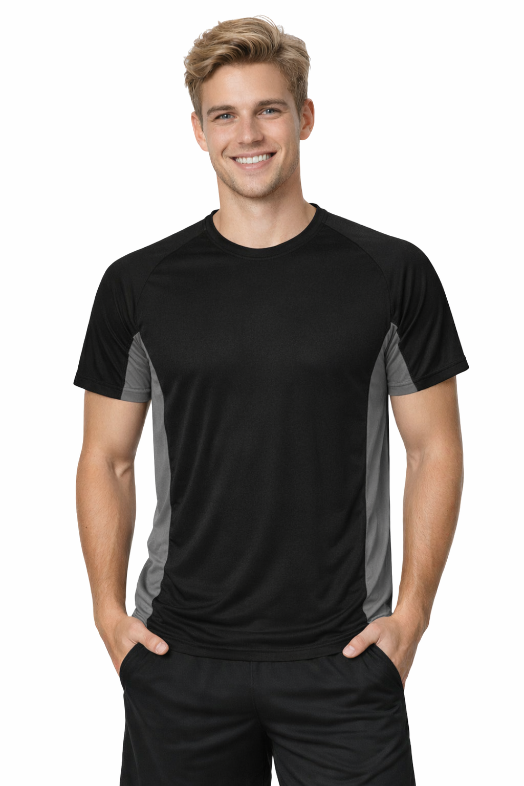 T-shirt mę ski dwukolorowy sportowy przyjemny w dotyku czarny