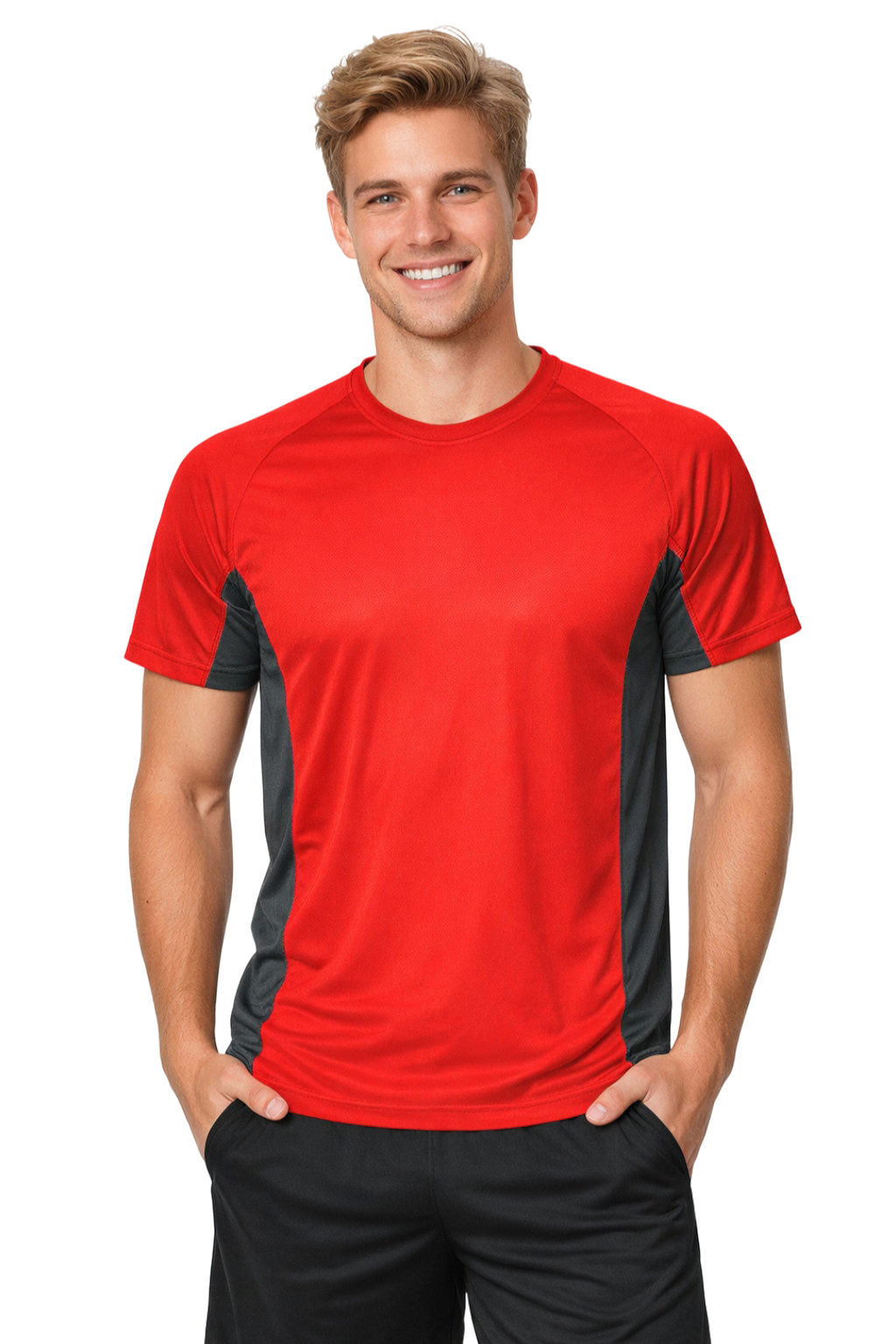 T-shirt męski dwukolorowy sportowy przyjemny w dotyku czerwony