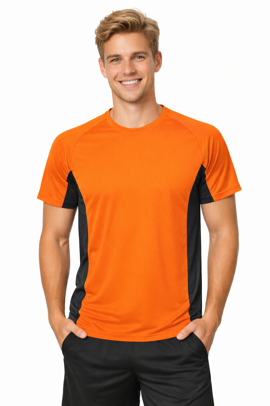 T-shirt męski dwukolorowy sportowy przyjemny w dotyku pomarańczowy