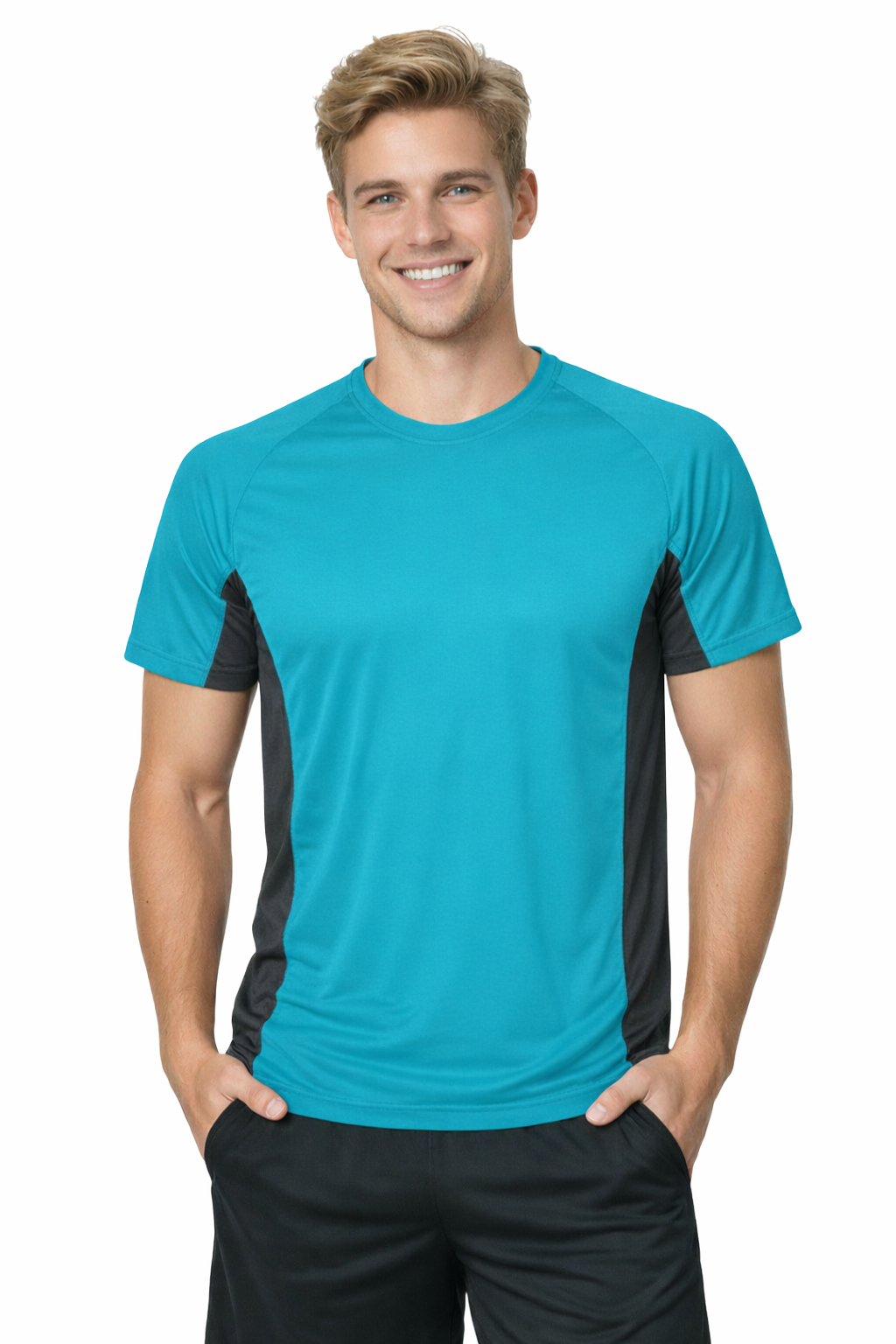 T-shirt męski dwukolorowy sportowy przyjemny w dotyku turkusowy