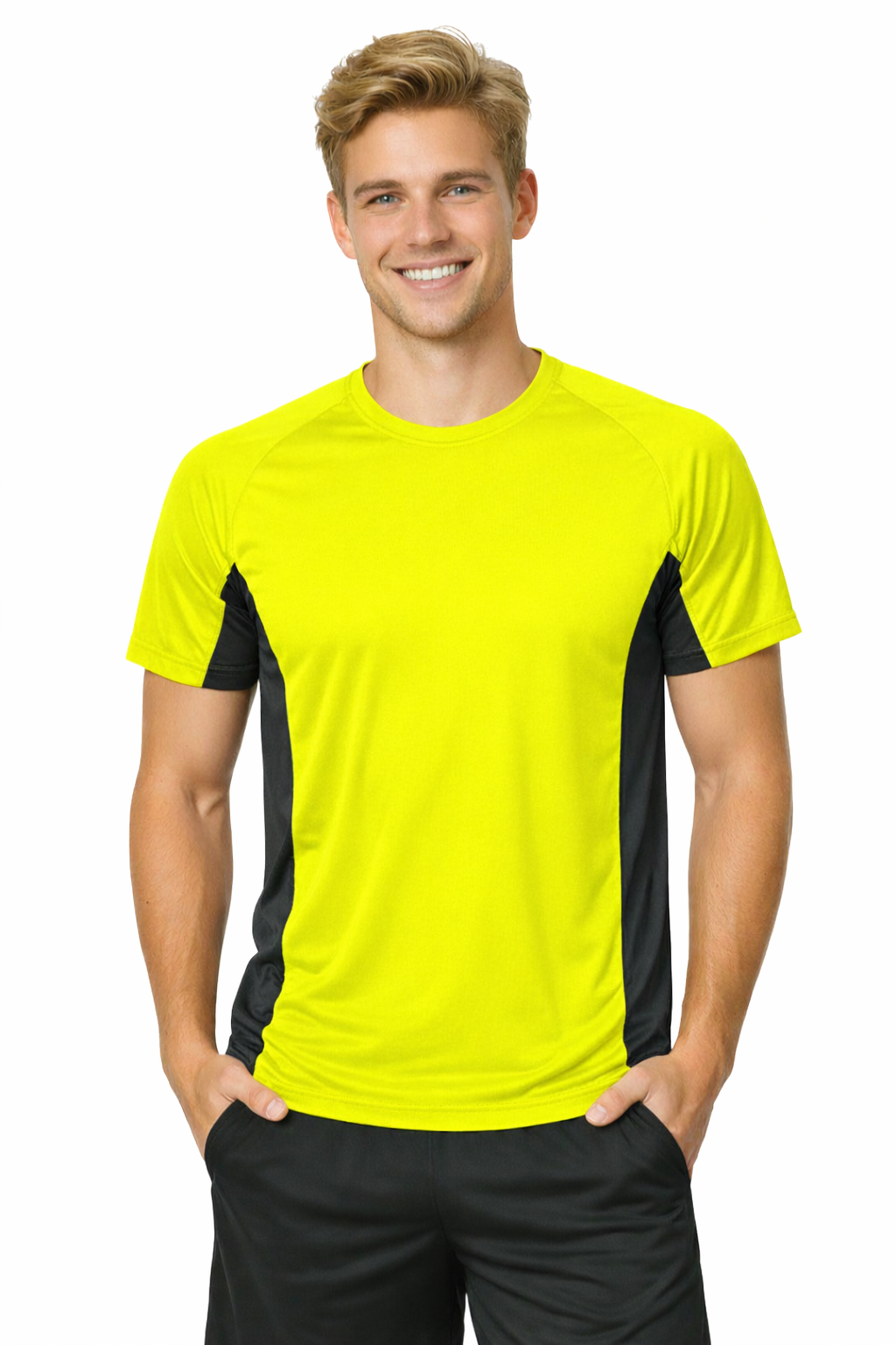T-shirt mę ski dwukolorowy sportowy przyjemny w dotyku ż ó ł ty