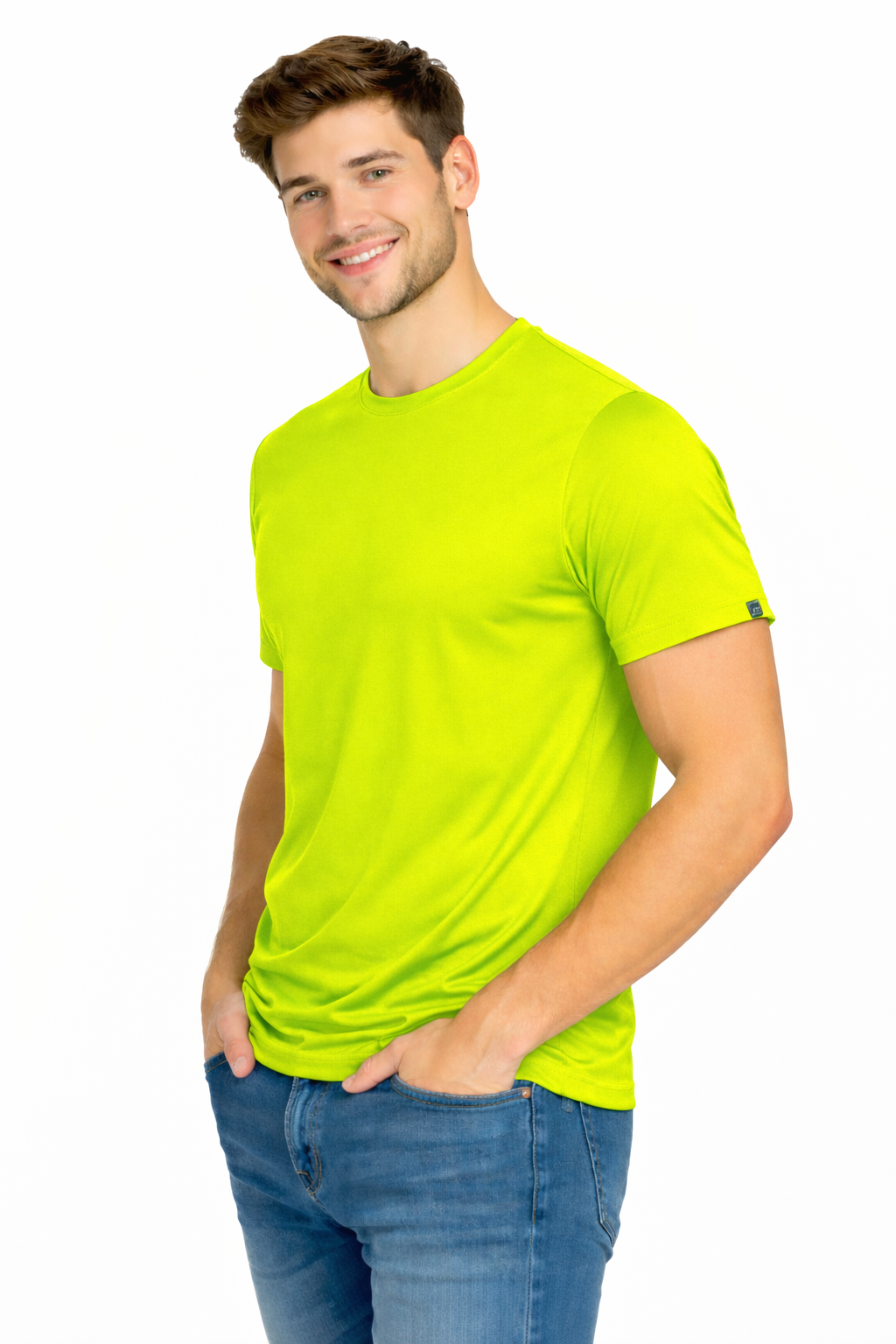 T-shirt męski sportowy do biegania na rower żółty fluo