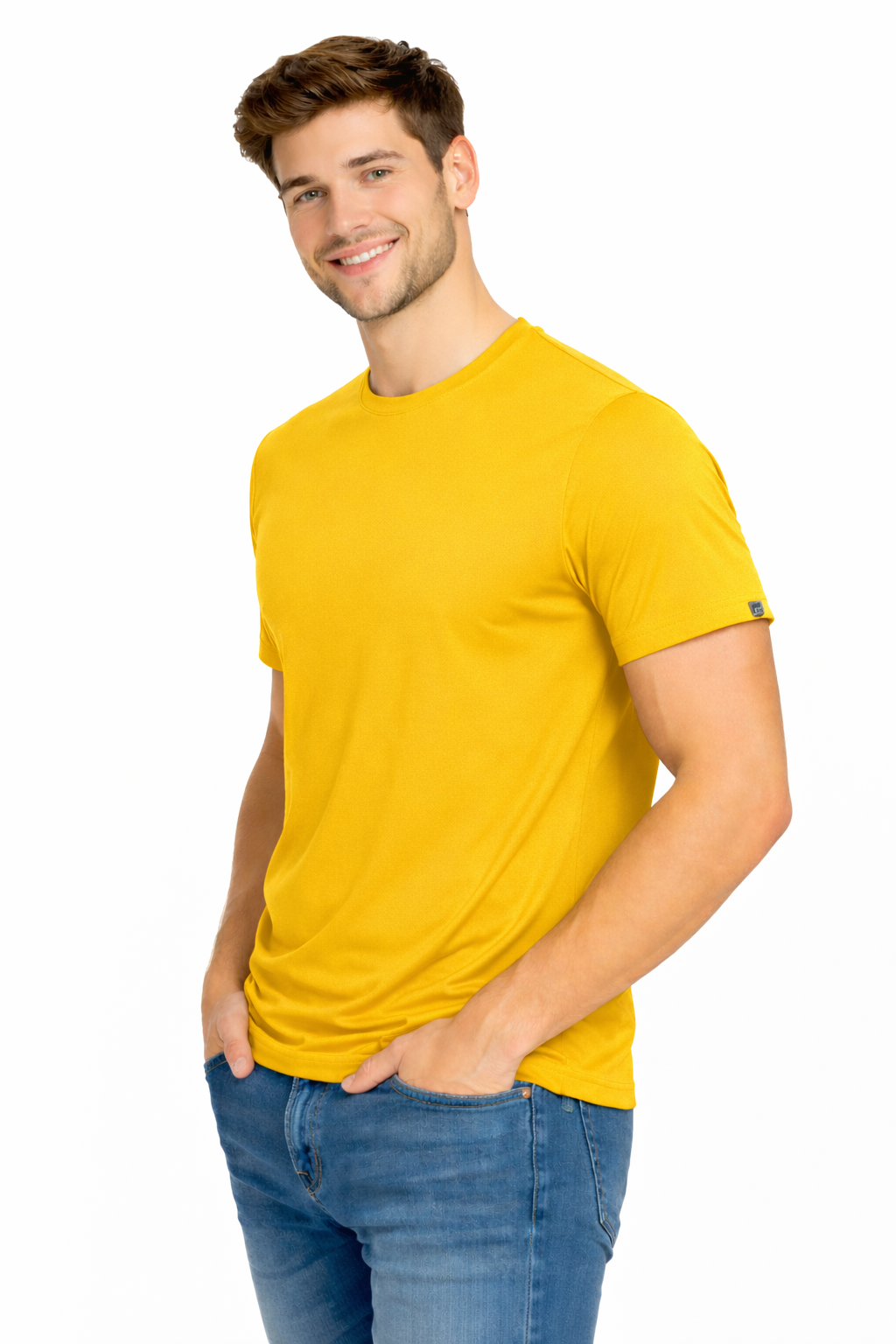 T-shirt męski sportowy do biegania na rower żółty