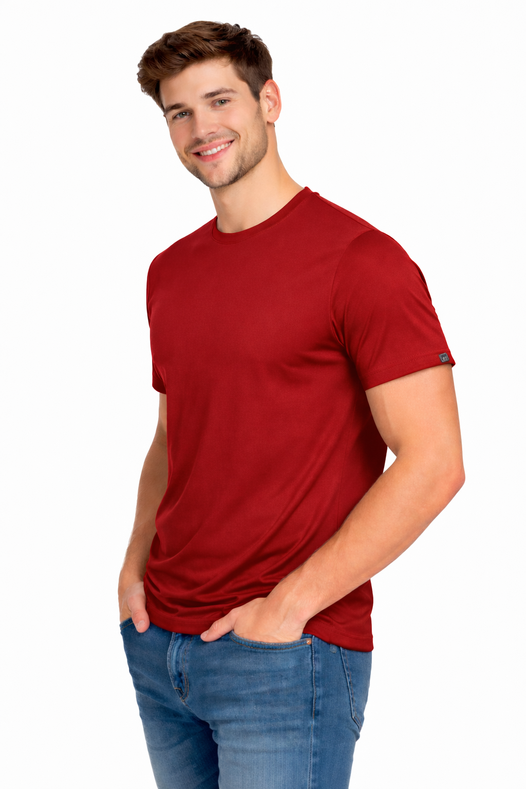 T-shirt mę ski sportowy do biegania na rower czerwony