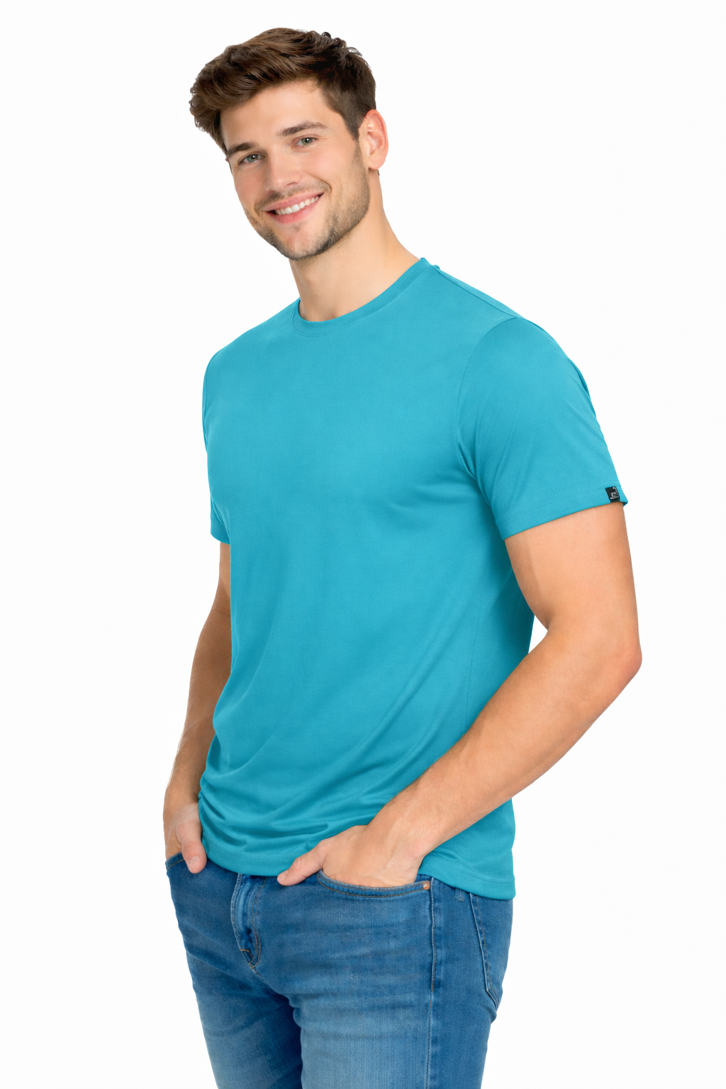 T-shirt męski sportowy do biegania na rower turkusowy