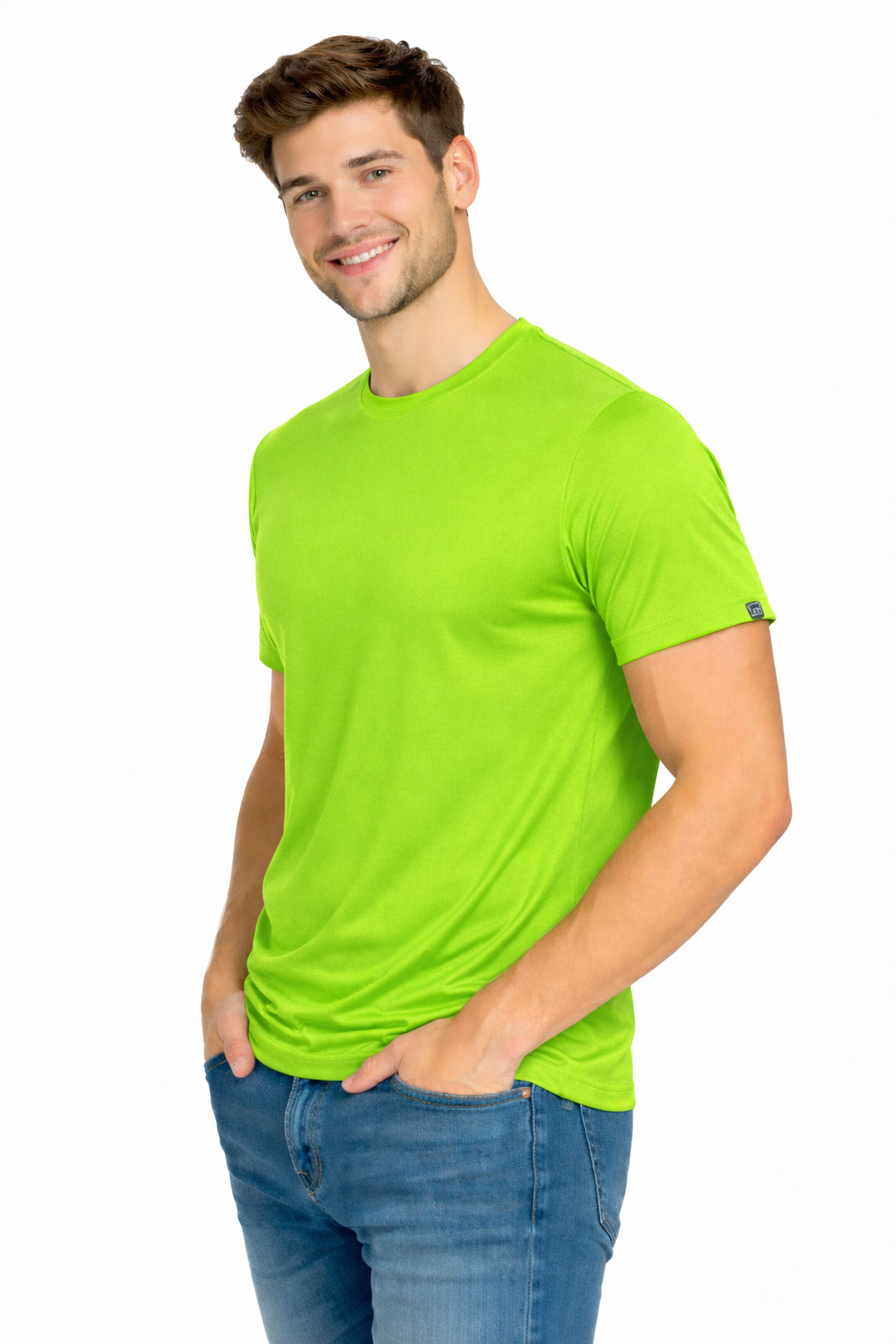 T-shirt mę ski sportowy do biegania na rower zielony fluo