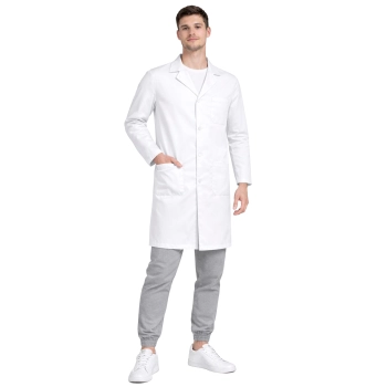 Fartuch Laboratoryjny Meski Na Guziki W Kolorze Snieznobialym
