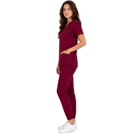 Bordowy Komplet Medyczny Damski Scrubs Casual Premium Bok