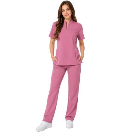 Brudny Roz Komplet Medyczny Ze Stojka Damski Casual Premium Przod Png