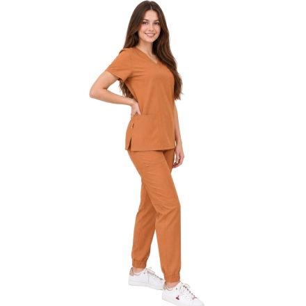 Carmelowy Komplet Medyczny Damski Scrubs Casual Premium Bok