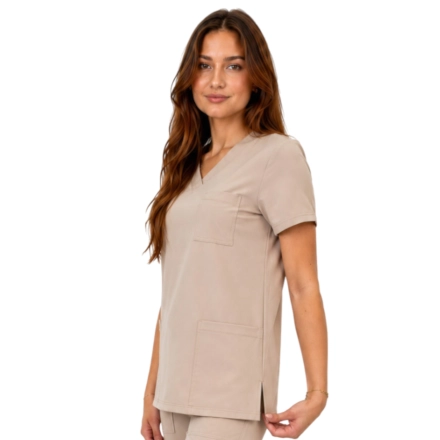 Casual Premium Damska Bluza Medyczna Bezowa Bok 1