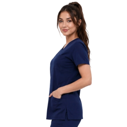 Casual Premium Damska Bluza Medyczna Ciemno Granatowa Bok