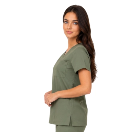 Casual Premium Damska Bluza Medyczna Oliwkowa Bok 1