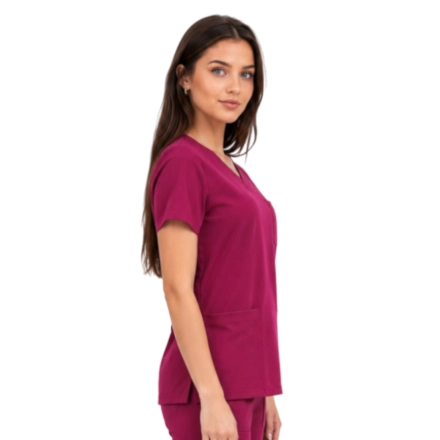 Casual Premium Damska Bluza Medyczna Wisniowa Bok
