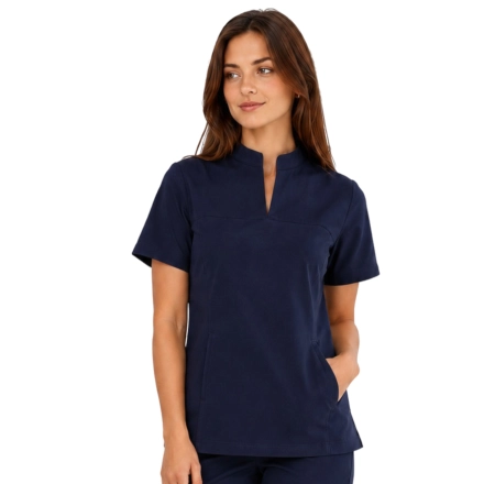 Ciemny Granat Bluza Medyczna Ze Stojka Damska Basic Premium Przod