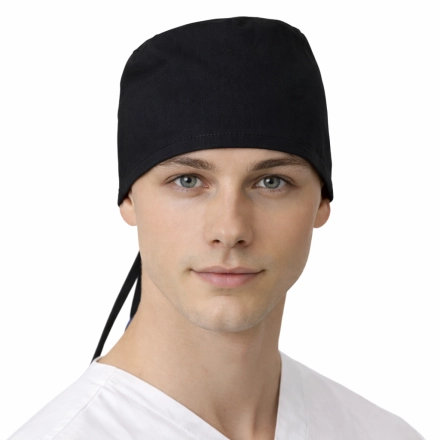Czepek Medyczny Czarny 100 Bawelna Unisex Przod