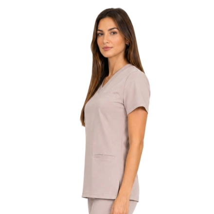 Damska Bluza Medyczna Basic Premium W Kolorze Bezowym Bok