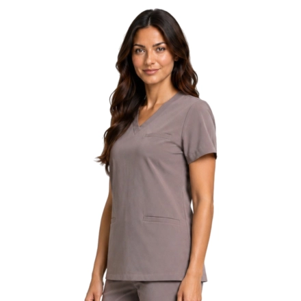 Damska Bluza Medyczna Basic Premium W Kolorze Cappucino Bok