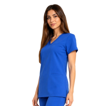 Damska Bluza Medyczna Basic Premium W Kolorze Chabrowym Bok