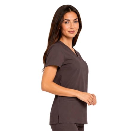 Damska Bluza Medyczna Basic Premium W Kolorze Czekoladowym Bok