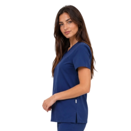 Damska Bluza Medyczna Basic Premium W Kolorze Granatowym Bok