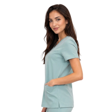 Damska Bluza Medyczna Basic Premium W Kolorze Mietowym Bok