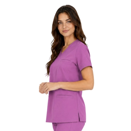 Damska Bluza Medyczna Basic Premium W Kolorze Winogronowym Bok