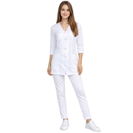 Damski Komplet Medyczny Casual Premium W Kolorze Bialym Rekaw 3 4