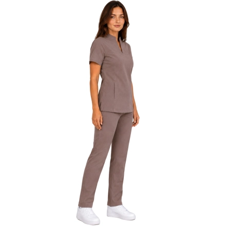 Damski Uniform Medyczna Ze Stojka Casual Premium W Kolorze Cappucino Bok
