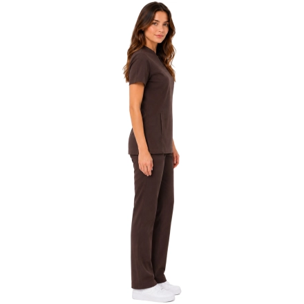 Damski Uniform Medyczna Ze Stojka Casual Premium W Kolorze Czekoladowym Bok