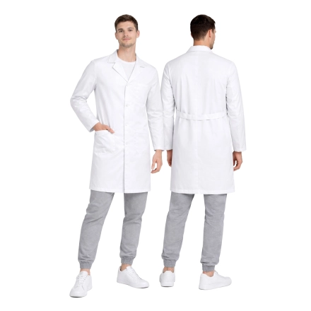 Fartuch Meski Laboratoryjny Na Guziki W Snieznobialym Odcieniu