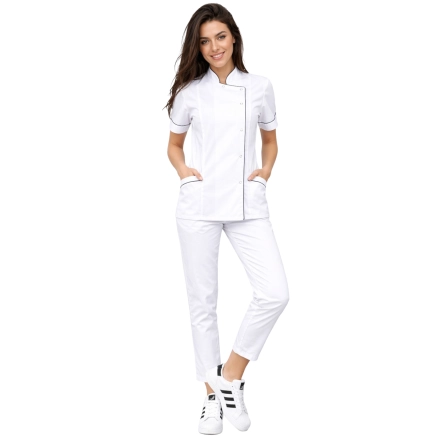 Komplet Medical Beauty Medyczny Bluza Biala Z Granatowa Lamowka I Biale Cygaretki