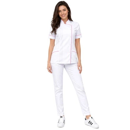 Komplet Medical Beauty Medyczny Bluza Biala Z Rozowa Lamowka I Biale Cygaretki