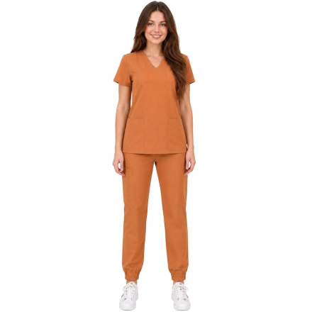 Komplet Medyczny Damski Carmelowy Scrubs Casual Premium Przod