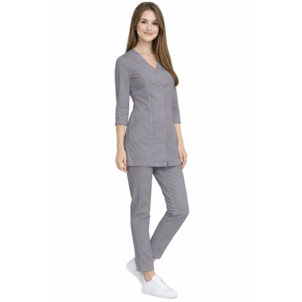 Komplet Medyczny Damski Casual Premium Szary Z Rekawem 3 4