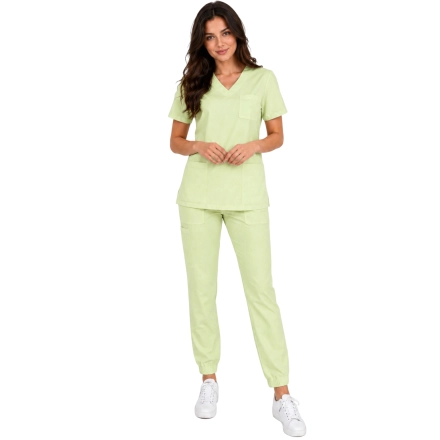 Komplet Medyczny Damski Pistacjowy Scrubs Casual Premium Przod