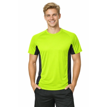Koszulka Sportowa Z Ciemnymi Wstawkami Bocznymi Kolor Zielony Fluo