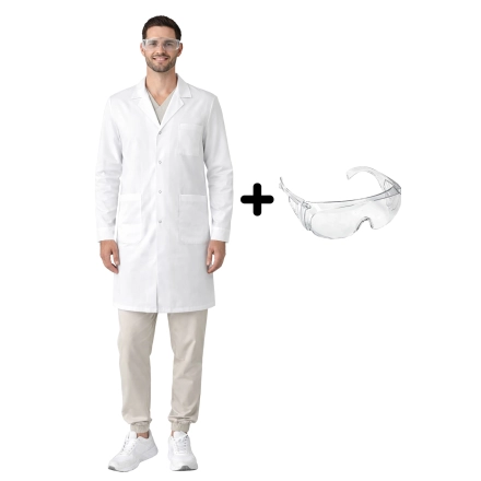 Zestaw Laboratoryjny Meski Fartuch Medyczny Z Okularami Zestaw Laboratoryjny Meski Fartuch Medyczny Z Okularami