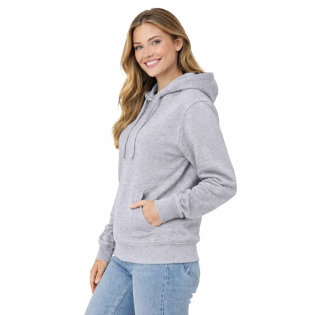 Bluza Damska Z Kapturem Kieszeniami Jasna Szara Widok Z Boku Bluza Damska Z Kapturem Kieszeniami Jasna Szara Widok Z Boku