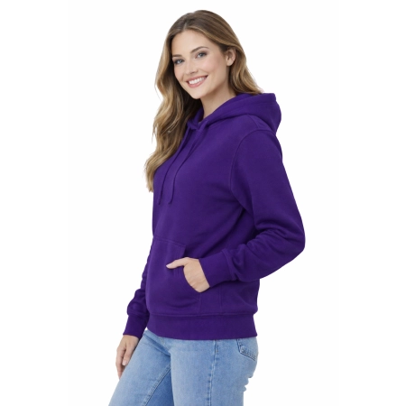 Bluza Damska Z Kapturem Kieszeniami Purpurowa Widok Z Boku Bluza Damska Z Kapturem Kieszeniami Purpurowa Widok Z Boku