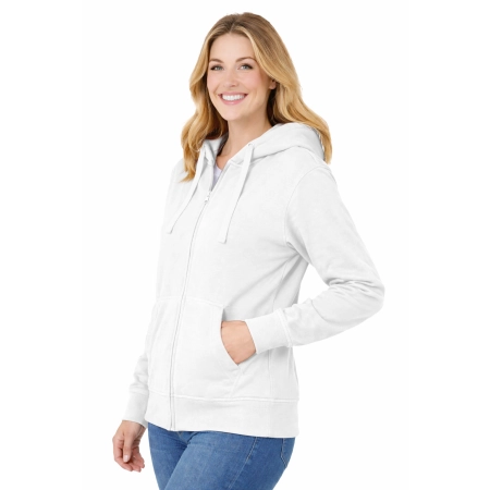 Bluza Dresowa Damska Z Kapturem Rozpinana Dlugi Rekaw Biala Widok Z Boku Bluza Dresowa Damska Z Kapturem Rozpinana Dlugi Rekaw Biala Widok Z Boku
