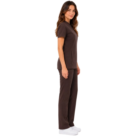 Damski Uniform Medyczna Ze Stojka Casual Premium W Kolorze Czekoladowym Bok