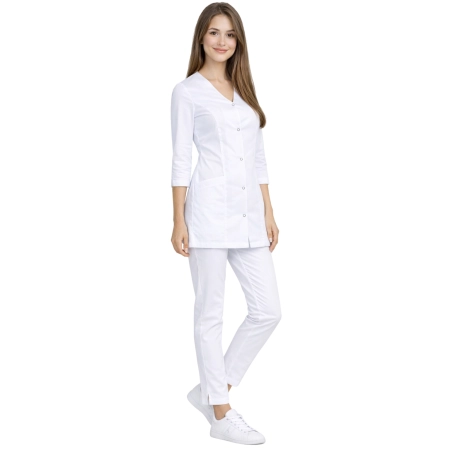 Komplet Medyczny Damski Casual Premium Bialy Z Rekawem 3 4