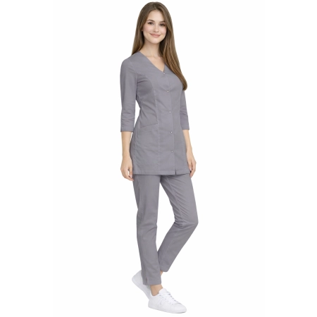 Komplet Medyczny Damski Casual Premium Szary Z Rekawem 3 4