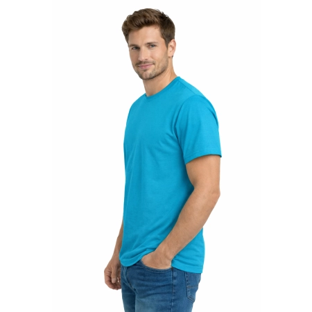 T Shirt Meski Krotki Rekaw 100 Bawelna Kolor Turkusowy Widok Z Boku