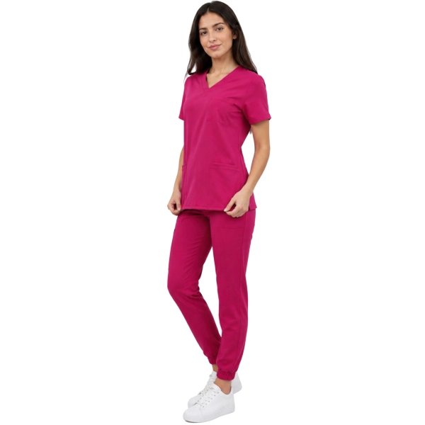 Amarantowy Komplet Medyczny Damski Scrubs Casual Premium Bok