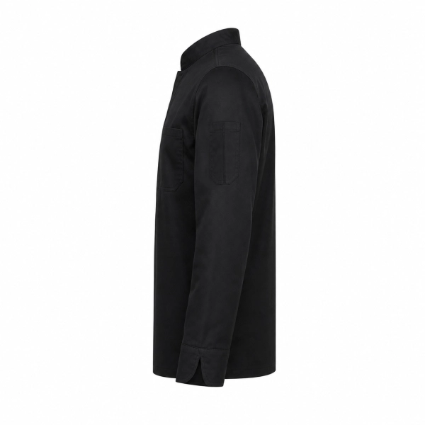 Bluza Kucharska Meska Zakryte Zatrzaski Dwie Kieszenie Kolor Czarny Lewy Bok