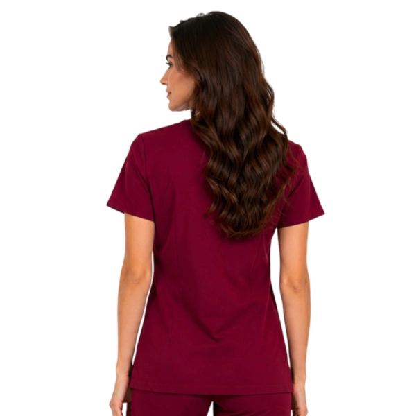 Bordowa Bluza Medyczna Damska Casual Premium Tyl