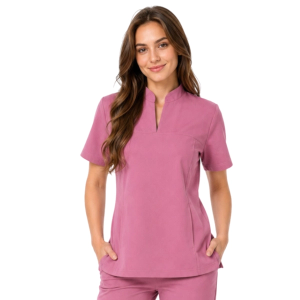 Brudny Roz Bluza Medyczna Ze Stojka Damska Basic Premium Przod